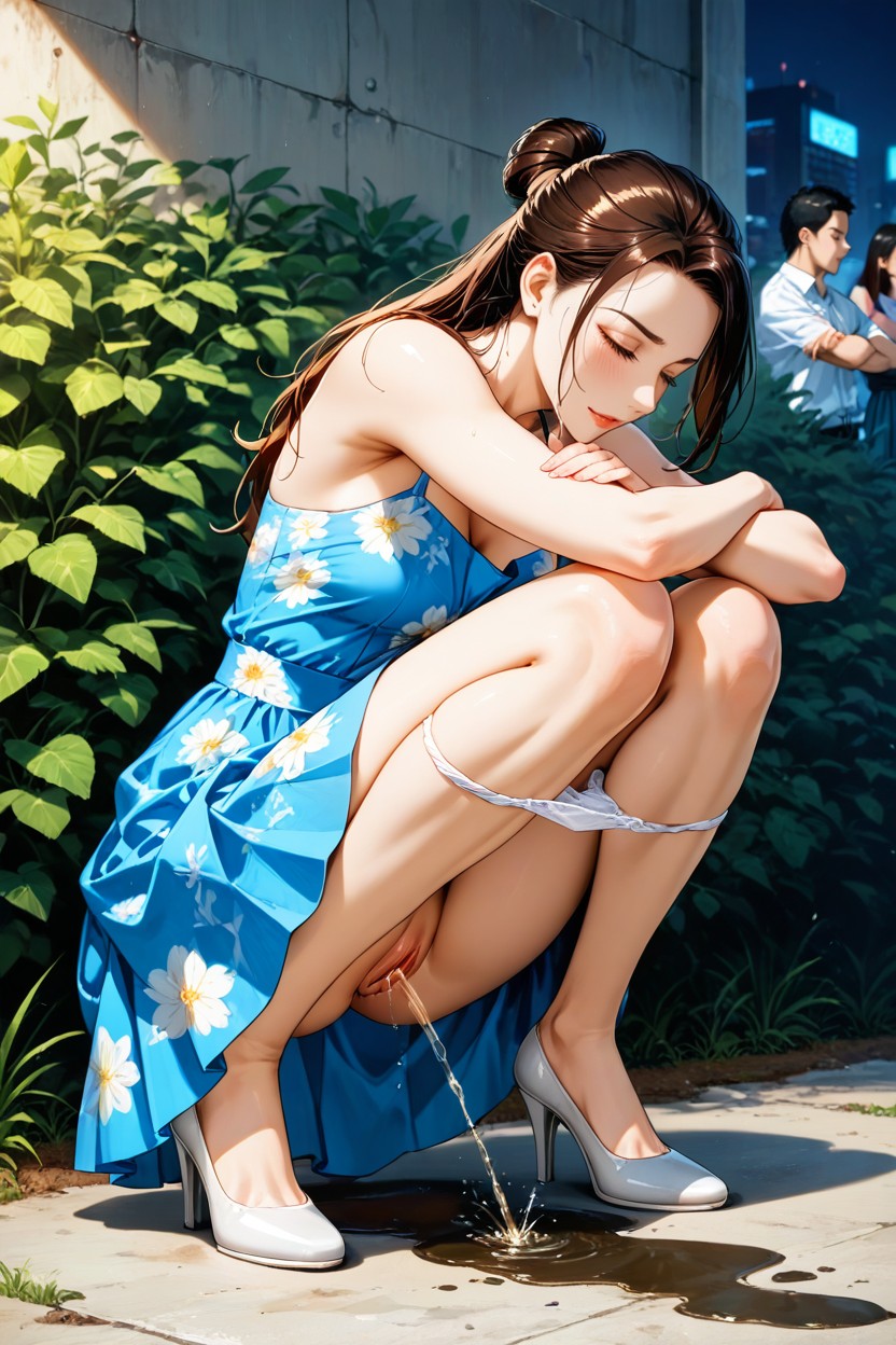 Dripping Pussy, Openair Party, Floral Print Hentai AI Porn