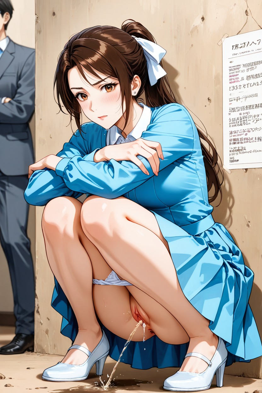 Mass Peeing Place, Bent Down To Her Knees, Clay Ground Hentai AI Porn