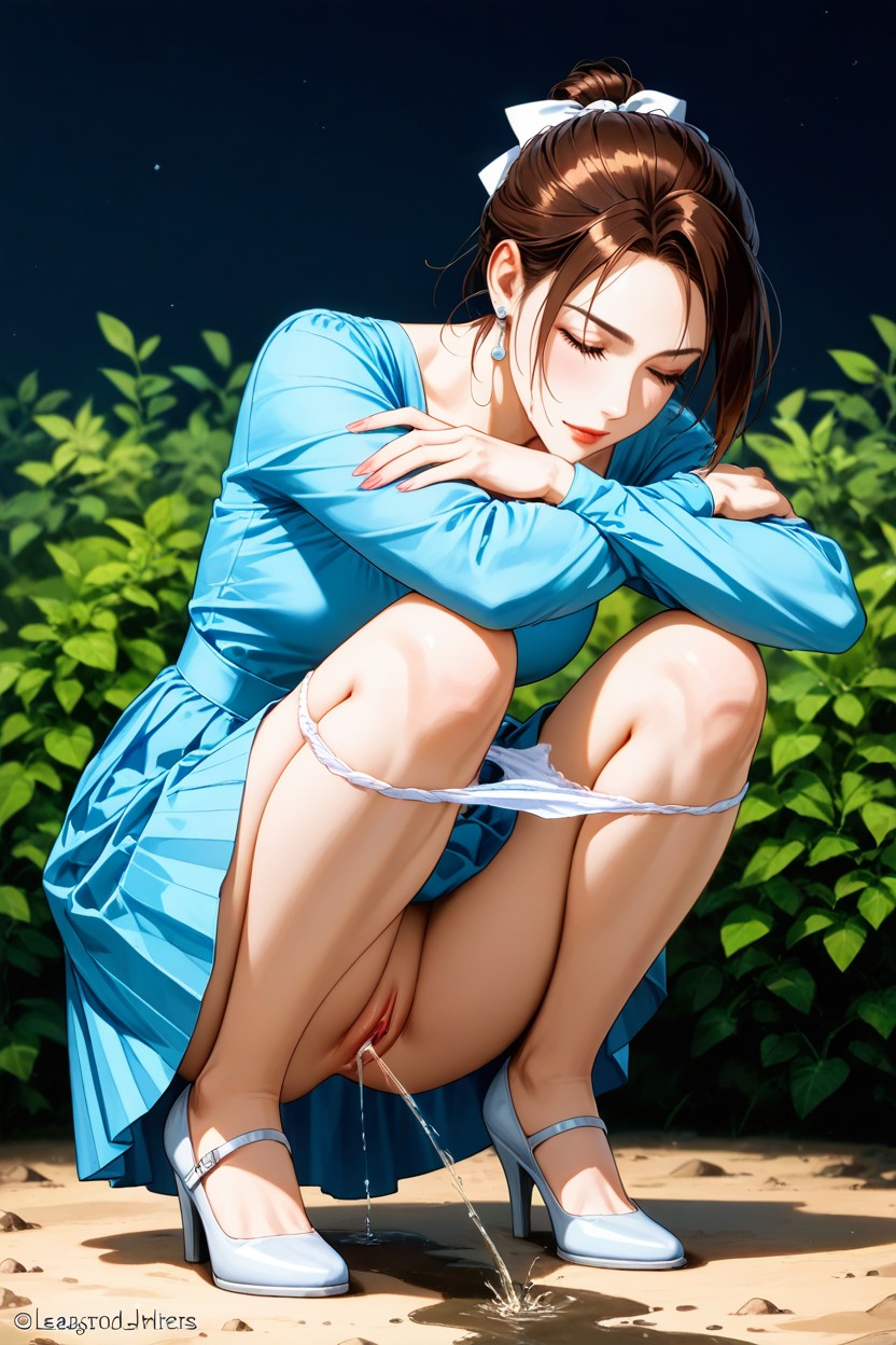 Dripping Pussy, Smart Casual, Pulled Her Dress To Knees Hentai AI Porn