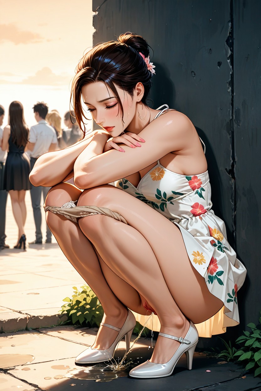 Constipated Anal Edge, Knees Together Feet Apart, While Squatting She Forward Hentai AI Porn