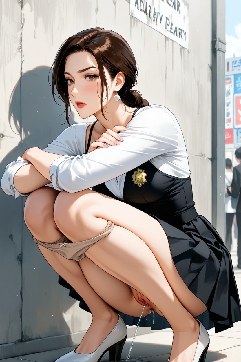 Pussy Crotch Detailed, Blouse, Knees Together Feet Apart Hentai AI Porn