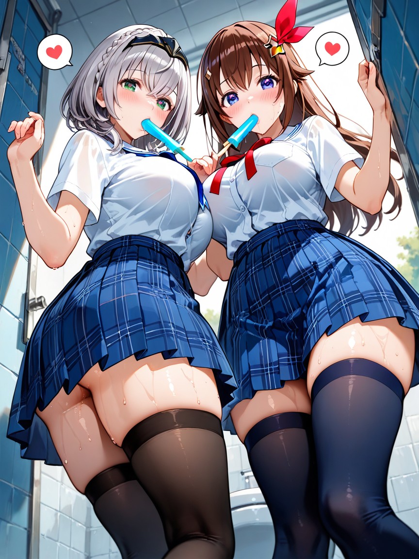 White Shirt, Black Thighhigh Stockings, Dappled Light Hentai AI Porn