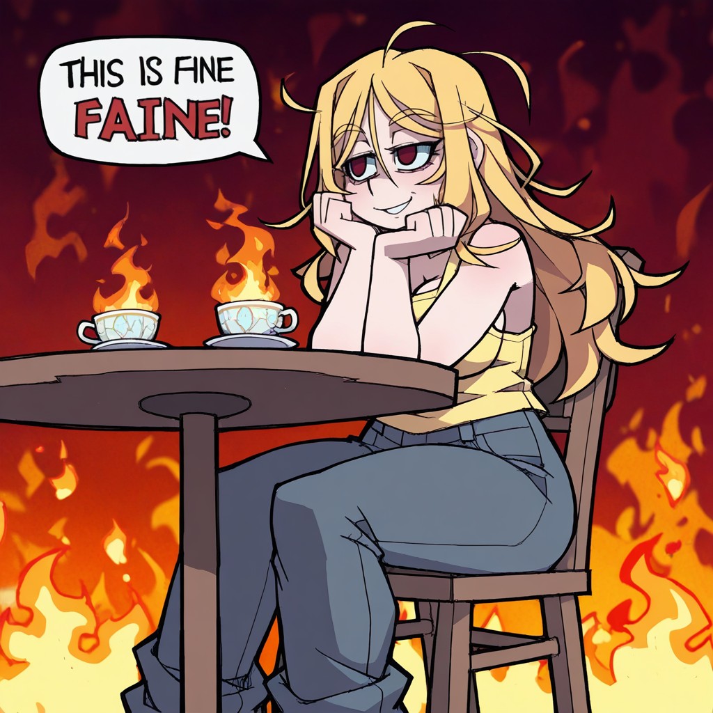Looking To The Side, Relaxed Hands On Knees, Disheveled Hentai AI Porn