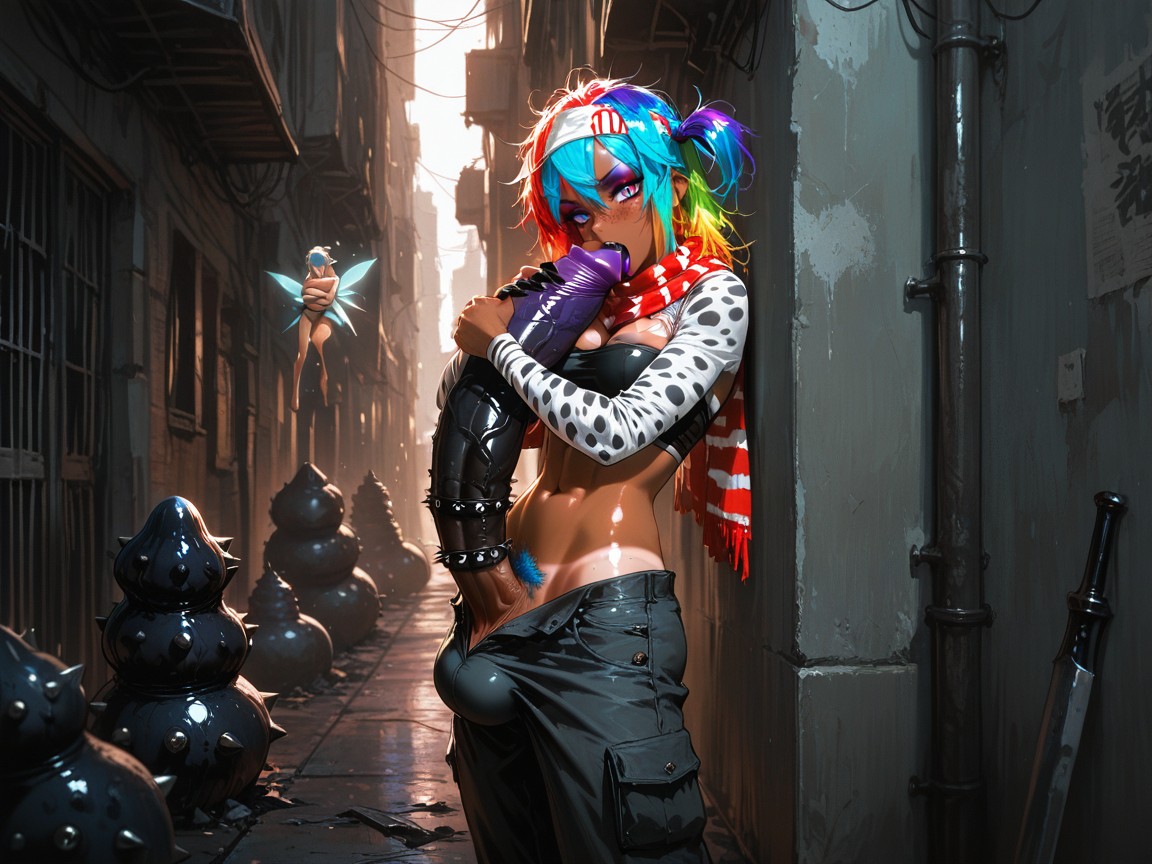 Rainbow Hair, Side Ponytail, Messy Hair Hentai AI Porn