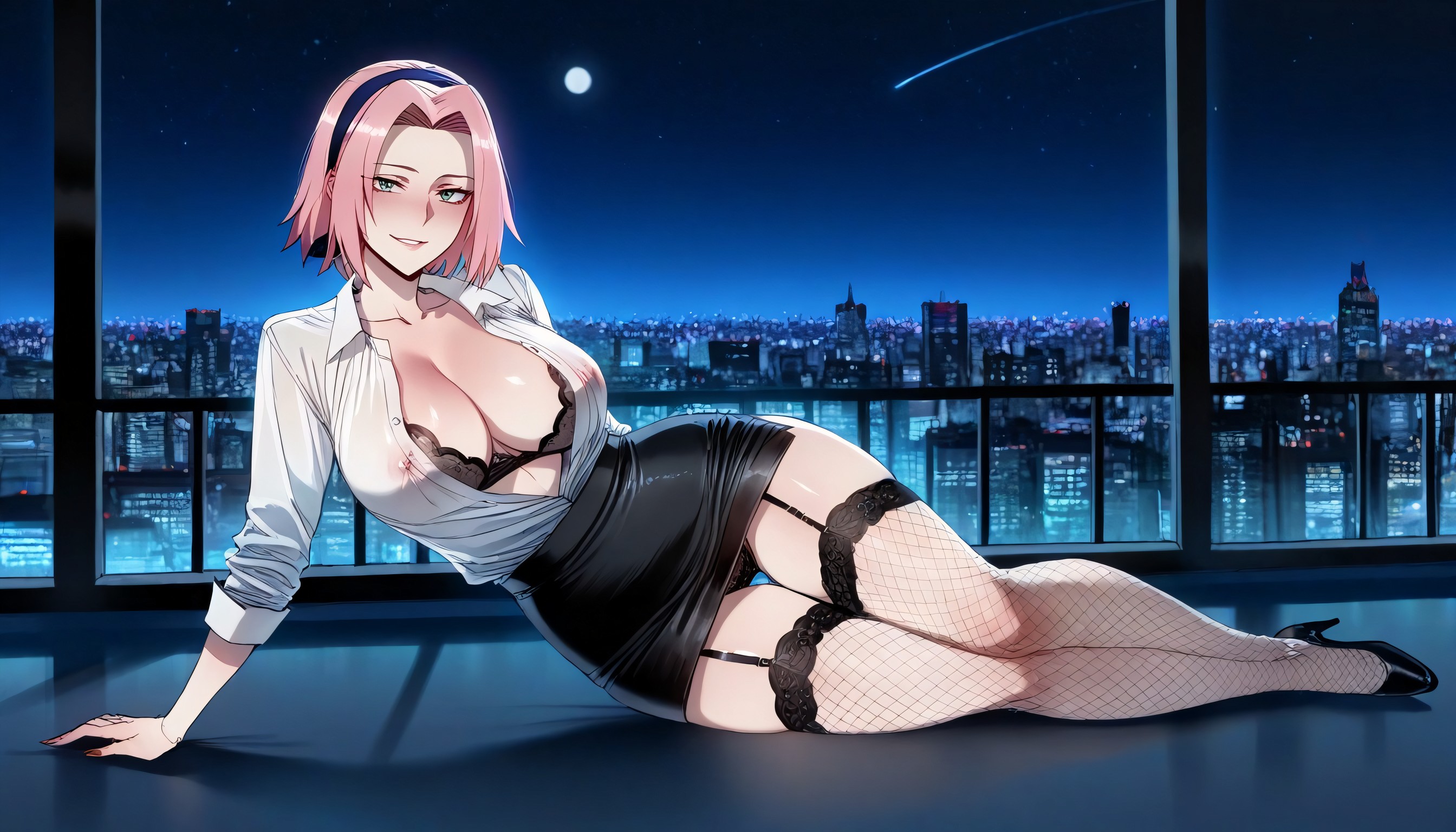 Rooftop, Breasts Exposed, Night Hentai AI Porn