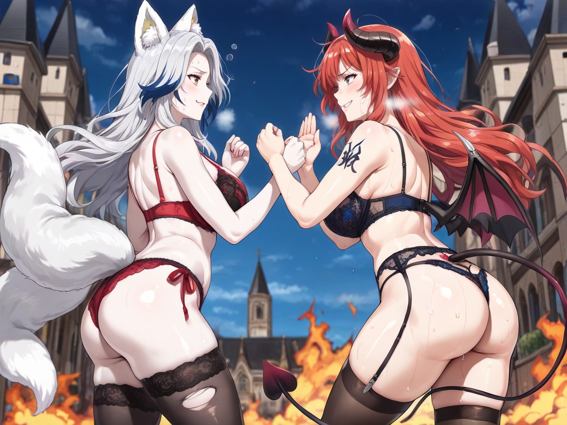 Red Lingerie, Pale Skin, Tall Busty Confident Woman Hentai AI Porn
