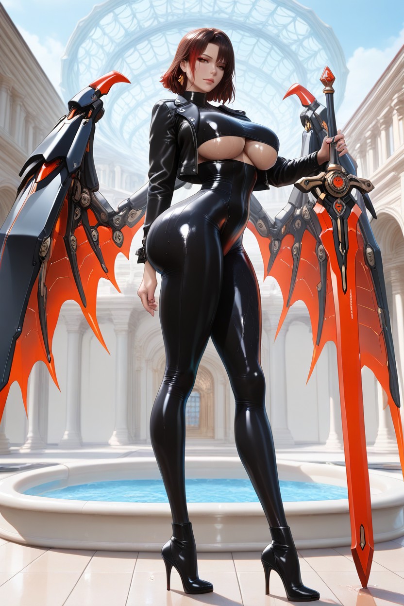 Perfect Anatomy, Ready To Fight, Black And Red Cropped Leather Jacket Hentai AI Porn