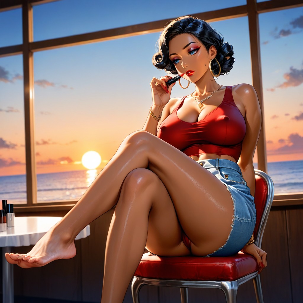 Marilyn Curly Bob Hairstyle, Diamond Jewellery, Noir Hentai AI Porn