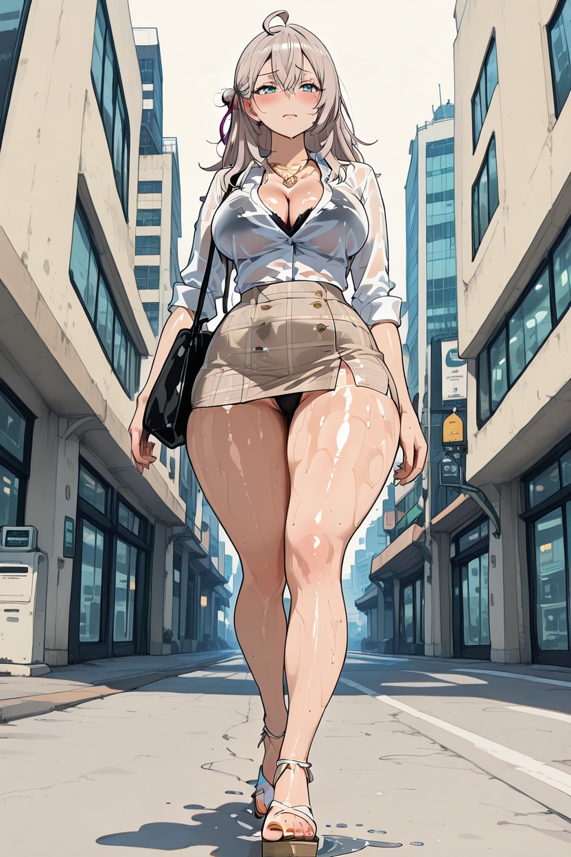 Beige Colored Office Skirt, Soft Light, Beautiful Feet Hentai AI Porn