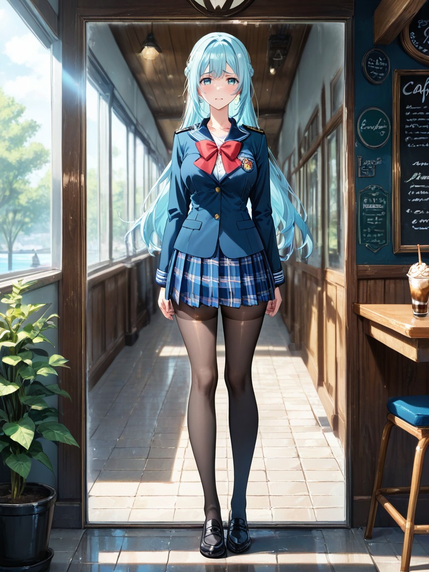 Standing, Navy Over-the-knee Cotton Stockings, Small Ass Hentai AI Porn