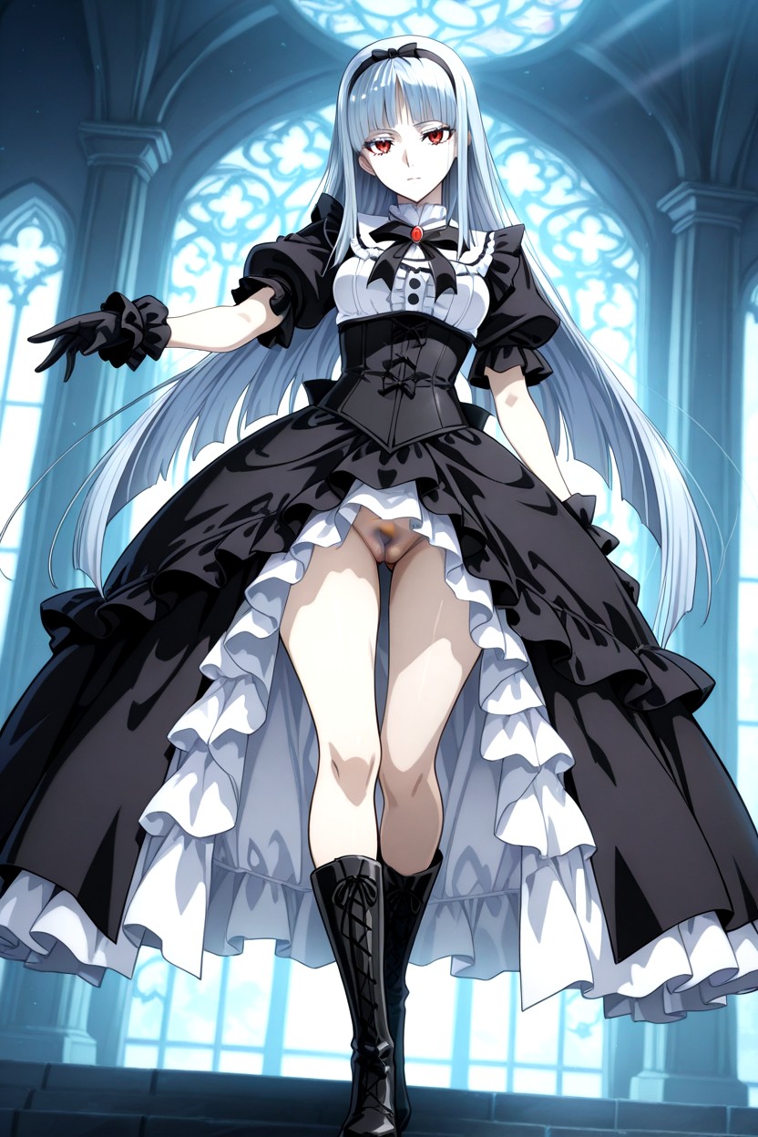 Very Long Straight Hair, Puff Sleeves, Full Body Hentai IA