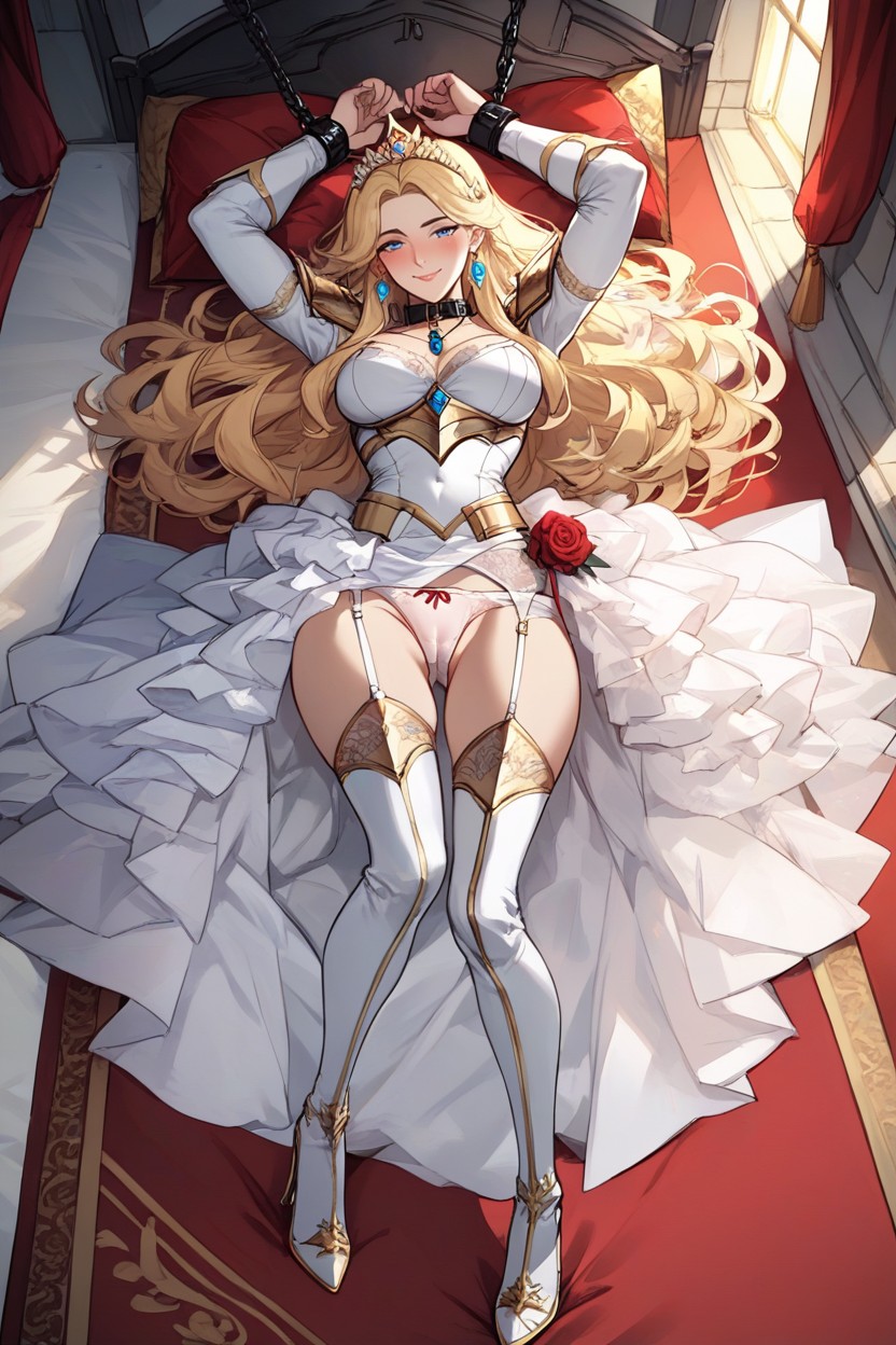Her Hands Are Tied To Bed, Castle, Looking At Viewer Hentai AI Porn