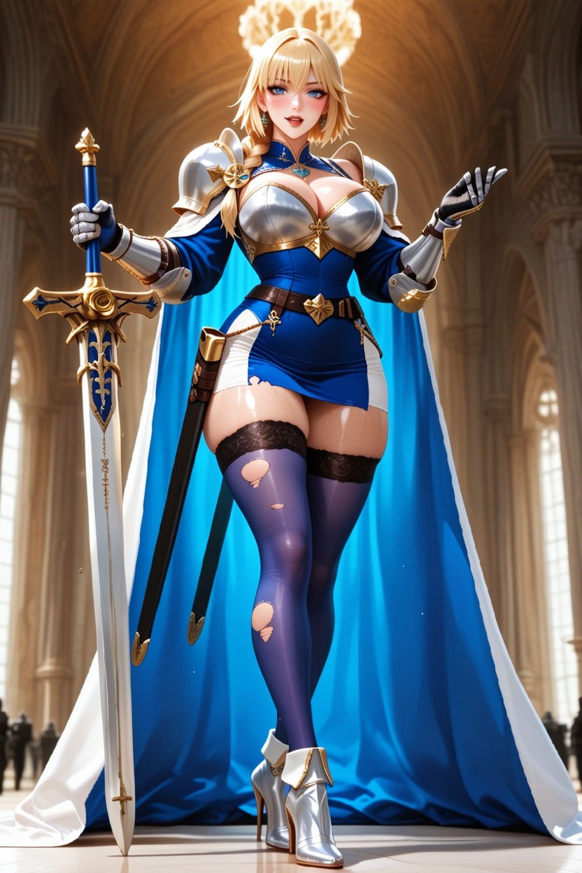 Ornate Chest Harness And Waist Armor, Brown Eyes, Rubies Necklace And Gold Earrings Hentai AI Porn