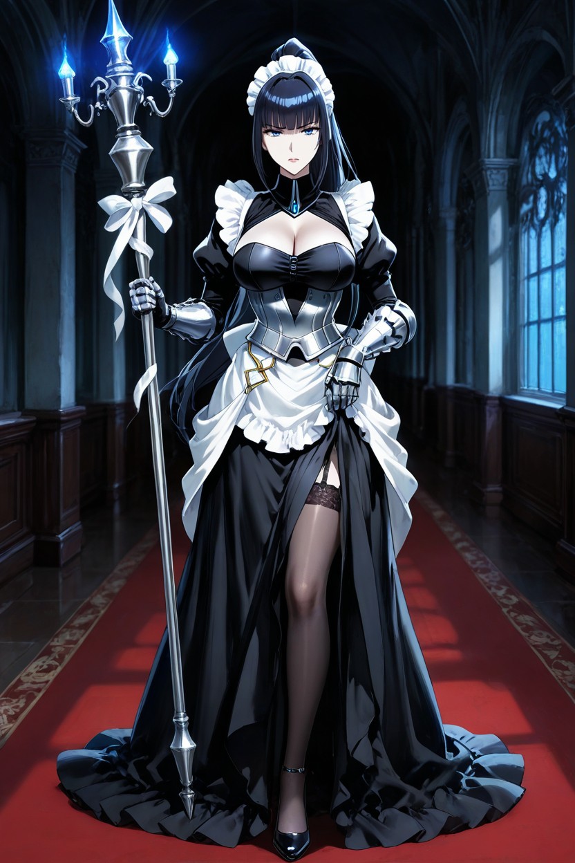 Clean Strong Contrast, Elegant Polearm-like Magical Weapon, Painted Skin Shading Hentai IA