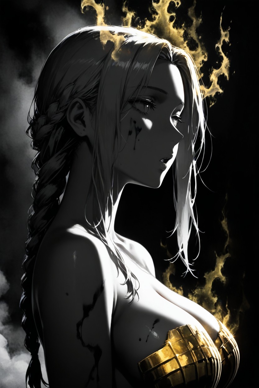 Gray Monochrome, Bust Shot, Naked 헨타이 AI 포르노