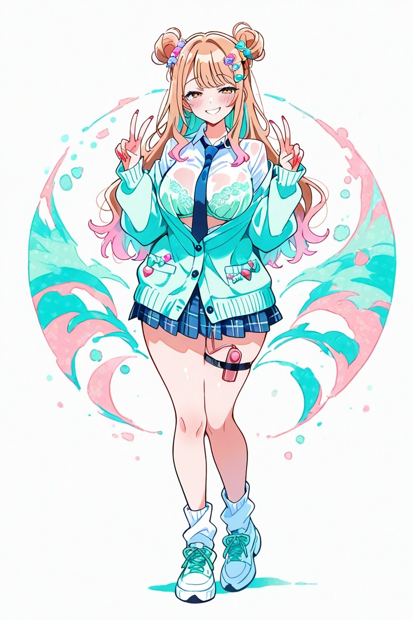 Watercolor Style, Aesthetic, Double Peace Sign Porno IA Hentai