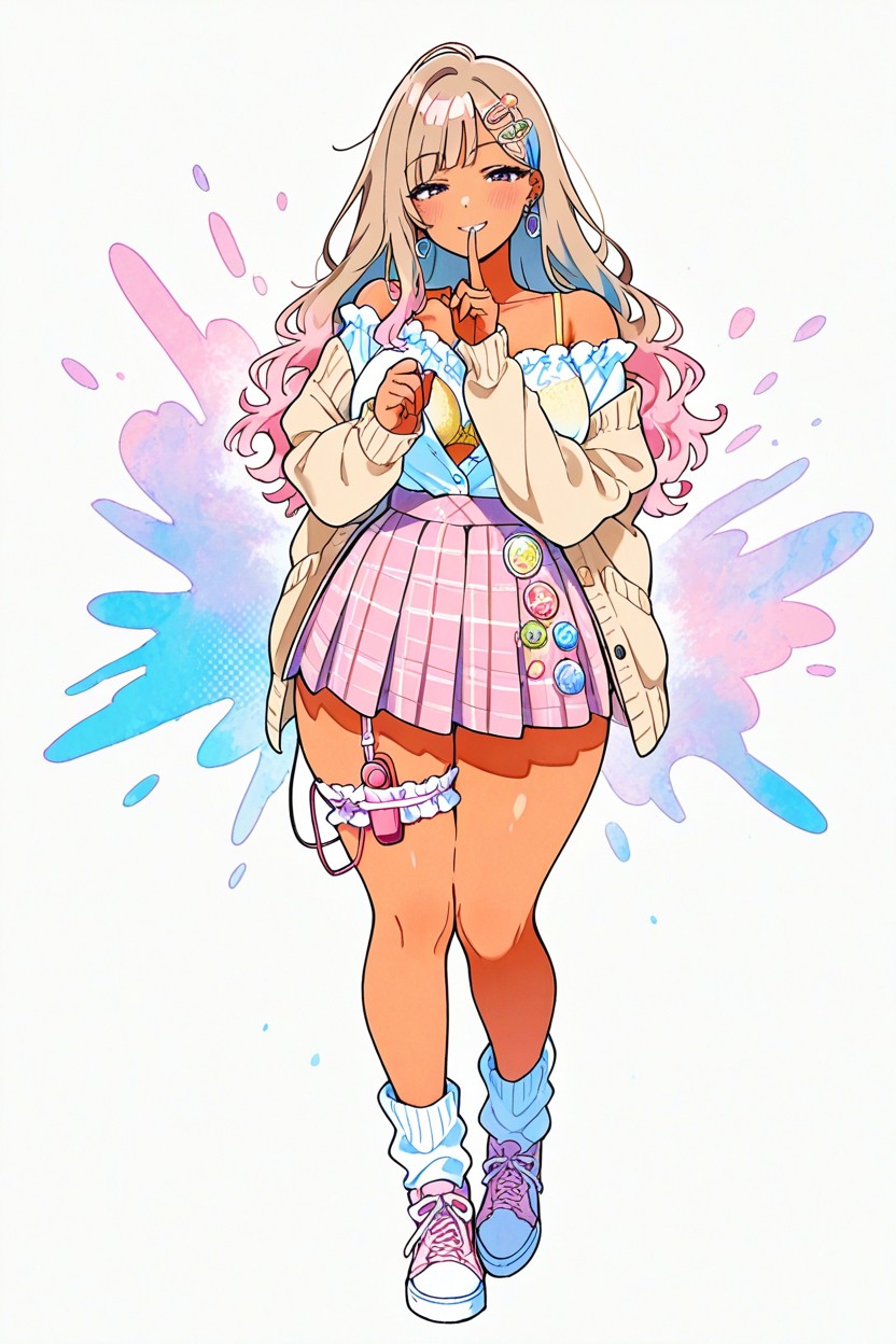 Tan Skin, Watercolor Style, Yellow Bra Hentai AI Porn