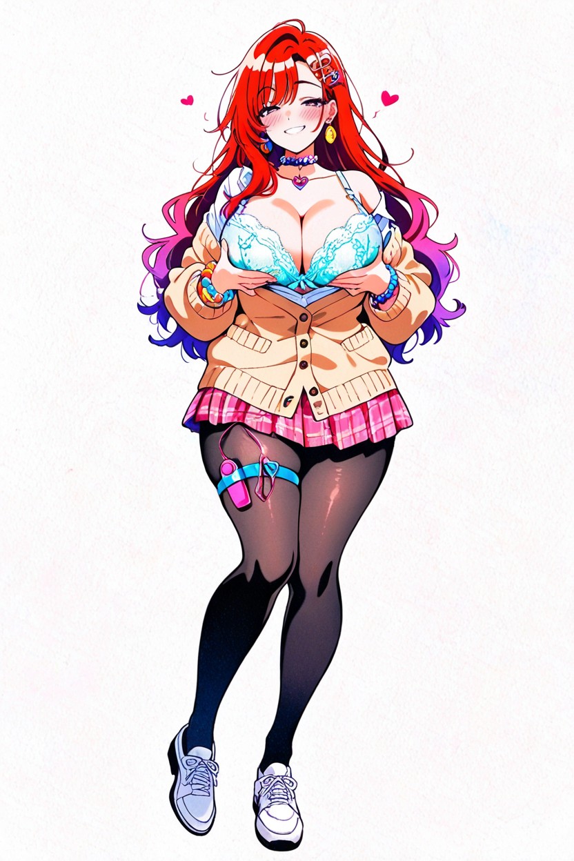 Mischievous (smiling While Blushing), Giant Saggy Breasts, Halftone Hentai AI Porn