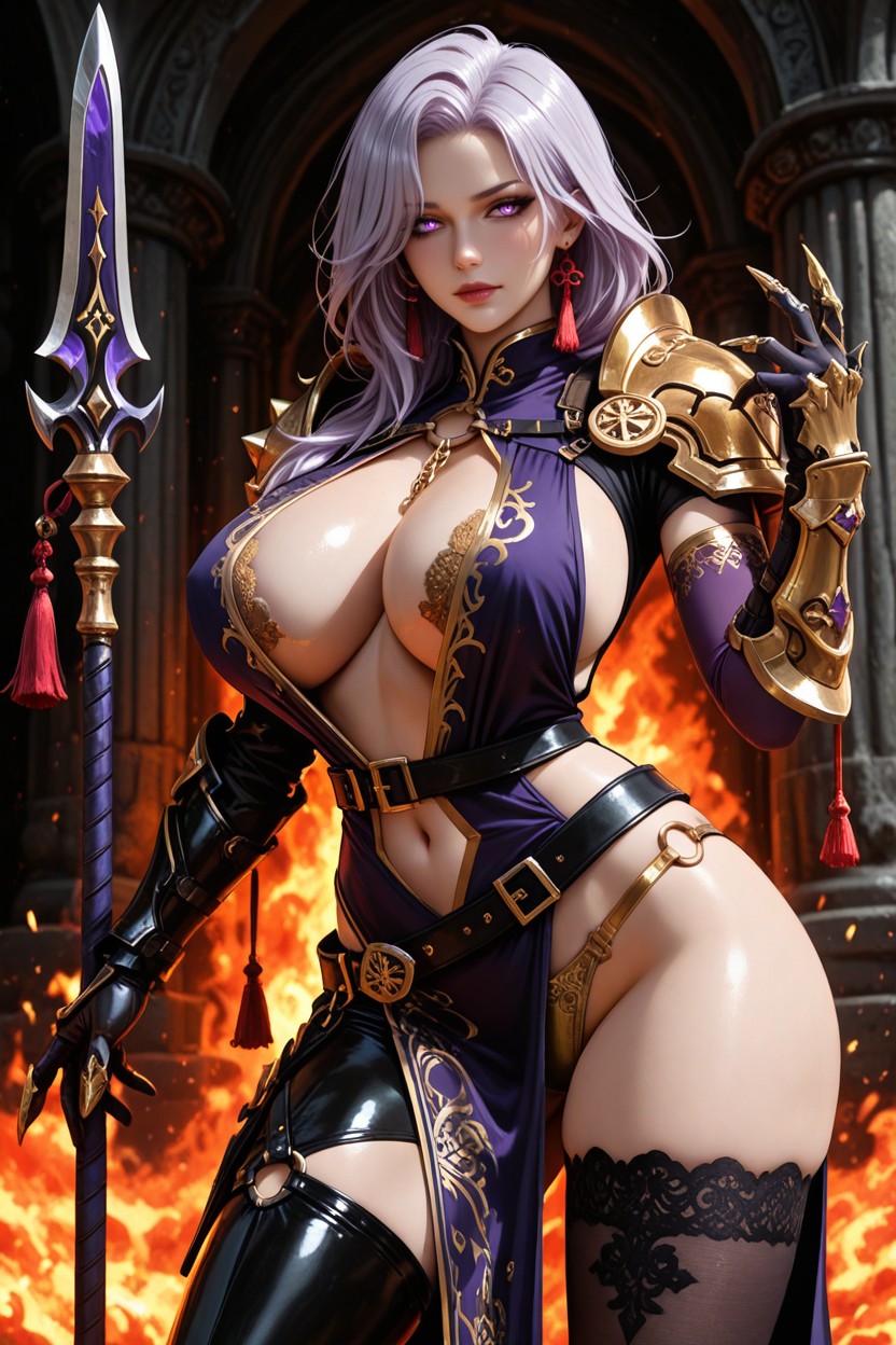 Center Cutout, Asymmetrical_legwear, Gold Trimmed Elbow Gloves Porno IA Hentai
