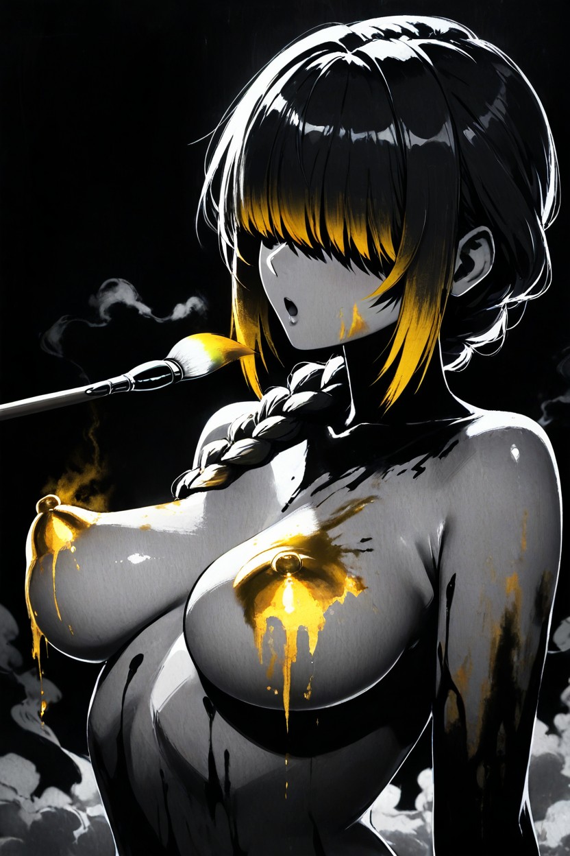 White Brush Strokes In Background, Smoke Background, Gold Smoke Hentai AI Porn