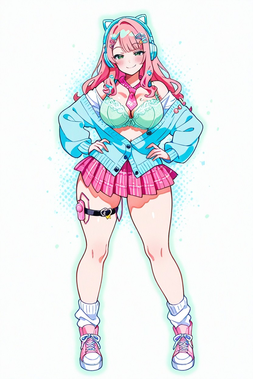 Watercolor Style, Mint Eyes, Blue Cardigan Hentai AI Porn