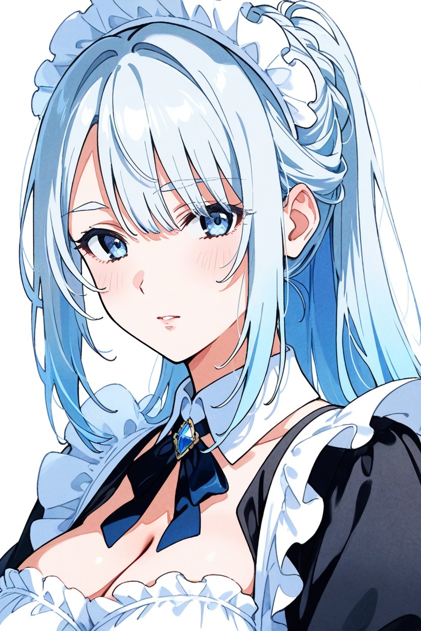 Anime Style, Neutral Expression, Ice-blue Eyes Hentai AI Porn