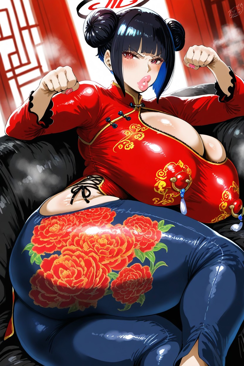 Pink Lipstick, Cheongsam Embroidery, Chinese Style Room AI黃漫