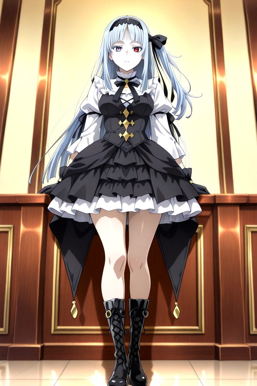 Hair Reaching The Waist, Mirando Al Espectador, Elegant Gothic Woman Hentai IA