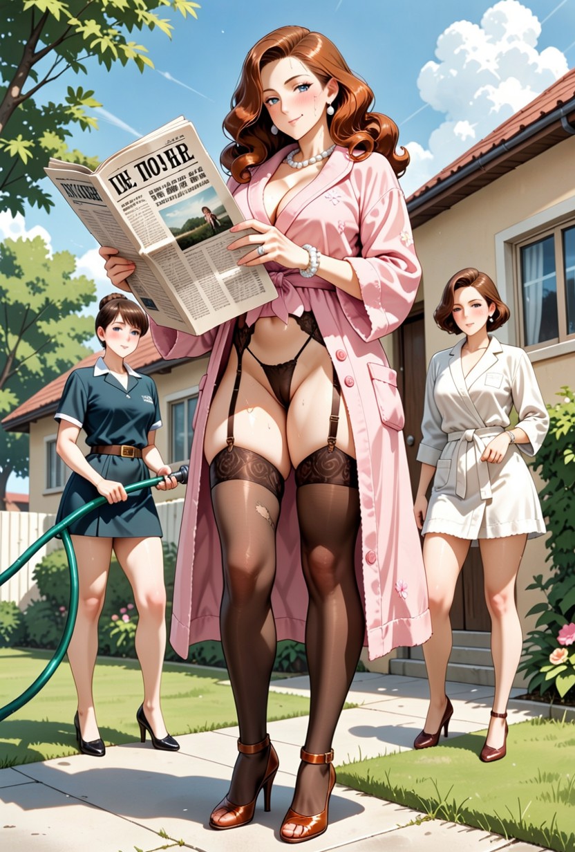 Four Naughty Pupils Hide Behind Her With Garden Hoses, Upskirt View, Thick Brown Pubic Hair Porno IA Hentai