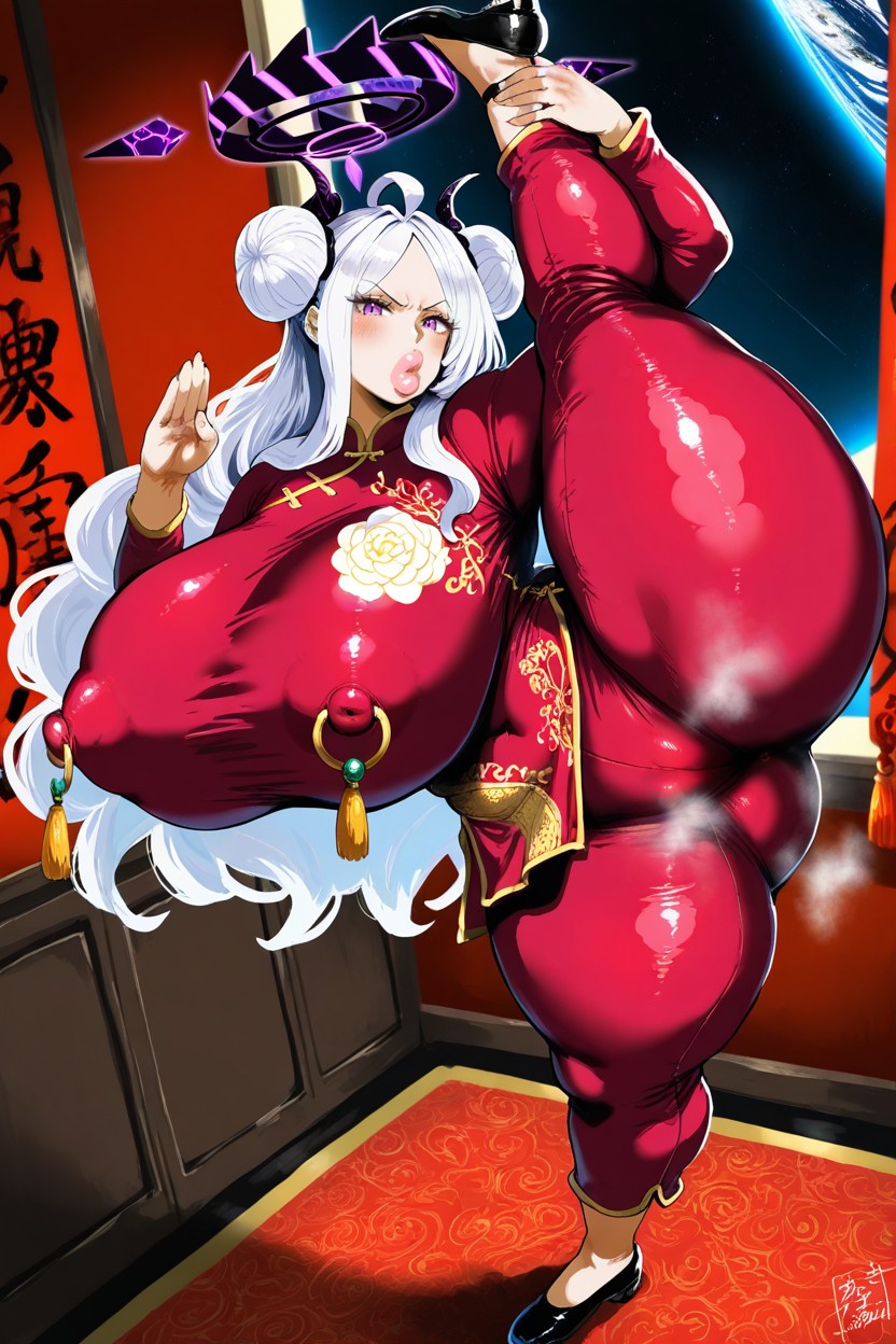 Long Sleeve, White Hair, Hyper Thick Pouty Lips Porno IA Hentai