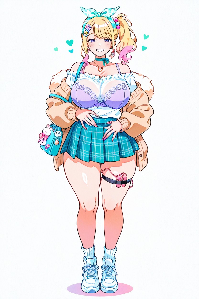 Watercolor Style, Mint Plaid Miniskirt, Standing Porno IA Hentai