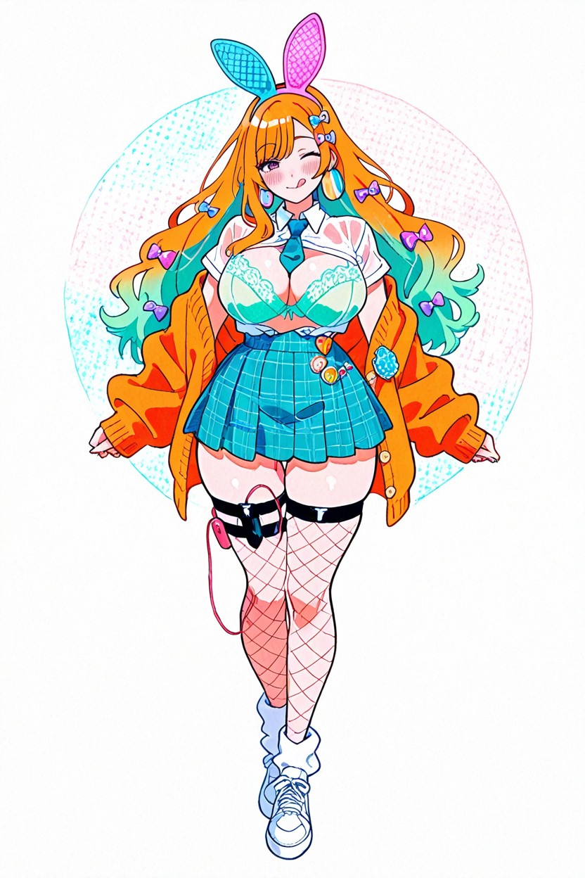 Vibrator Strap On Thigh, Bunny Ear Headband, Long Side Bangs ヘンタイAIポルノ