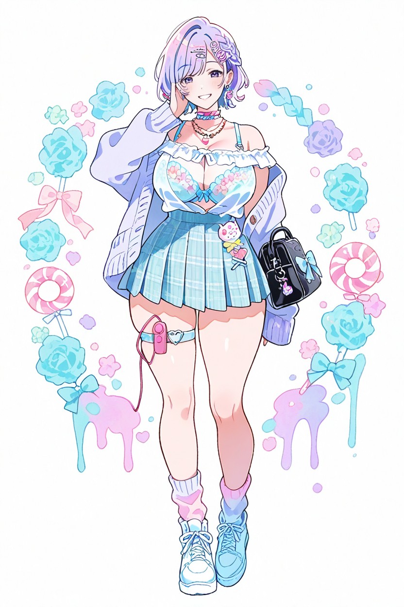 Standing, Decora Hair Pins, Mint Plaid Miniskirt Porno IA Hentai
