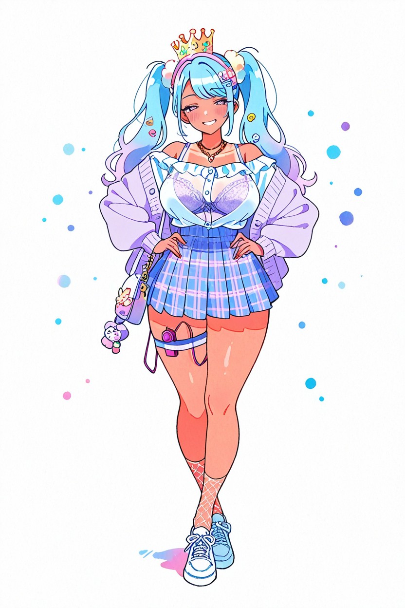 Badge Collection, Pastel Color Fishnet, Soft Side Swept Bangs Hentai AI Porn