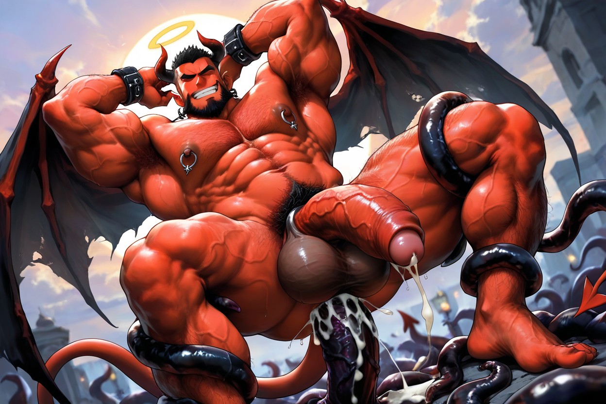 Hands Behind Head, Wide Angle, Giant Demon Fucking Male Angel Hentai IA