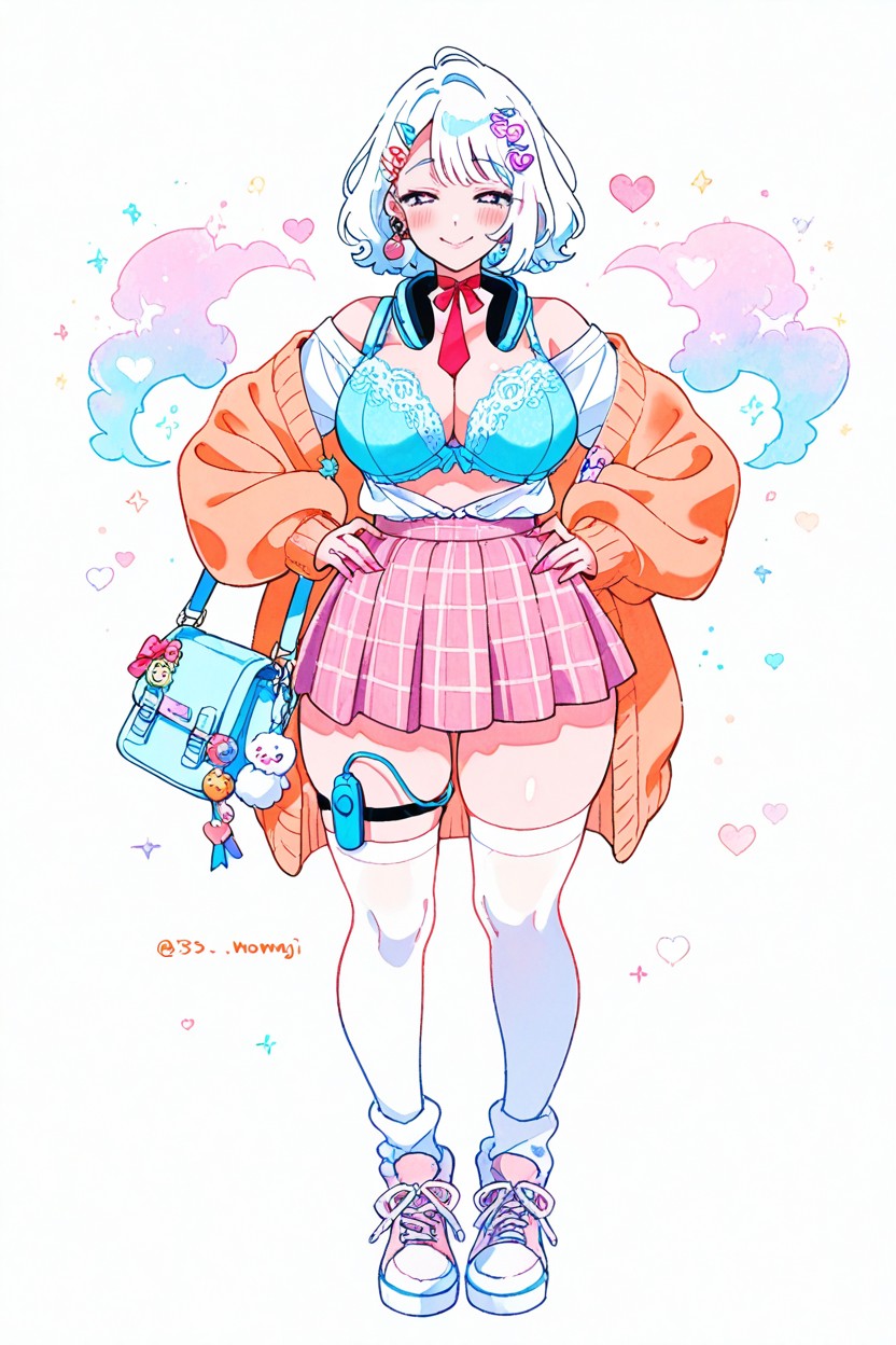 Headphone On Neck, Balanced Warm And Cool Tones, Pastel Color Purse Charm Hentai AI Porn