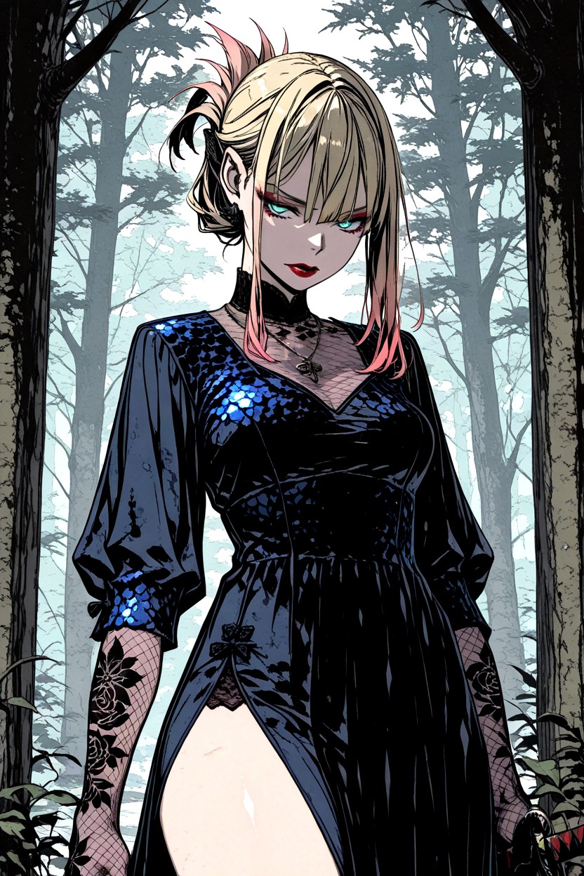 Sequins, Blonde_hair, Blue Dress Hentai AI Porn
