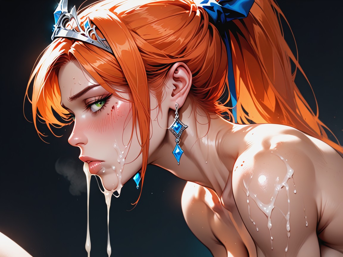 Blue Royal Tiara Ribbon In Hair, Saggy Boobs, Nu Porno IA Hentai
