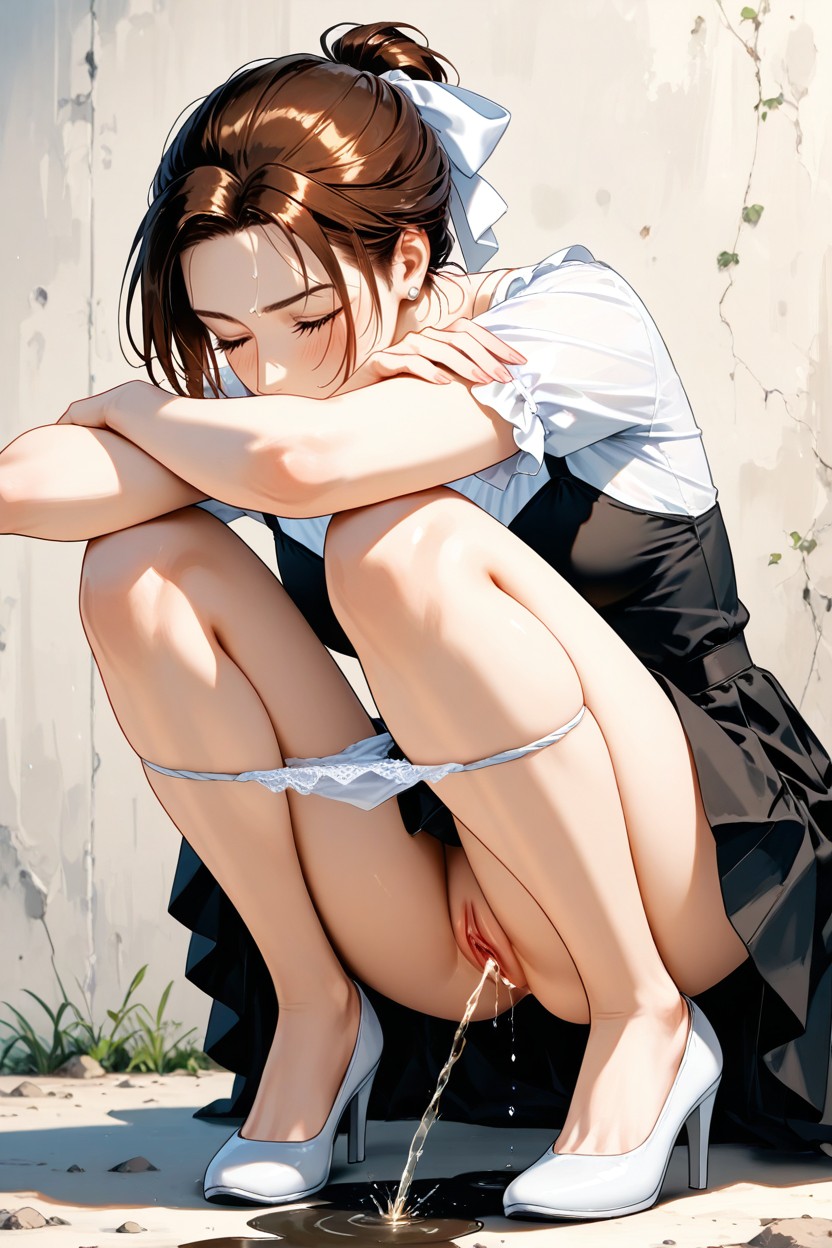 Abrigo De Invierno, Pussy Crotch Detailed, While Squatting She Forward Hentai IA