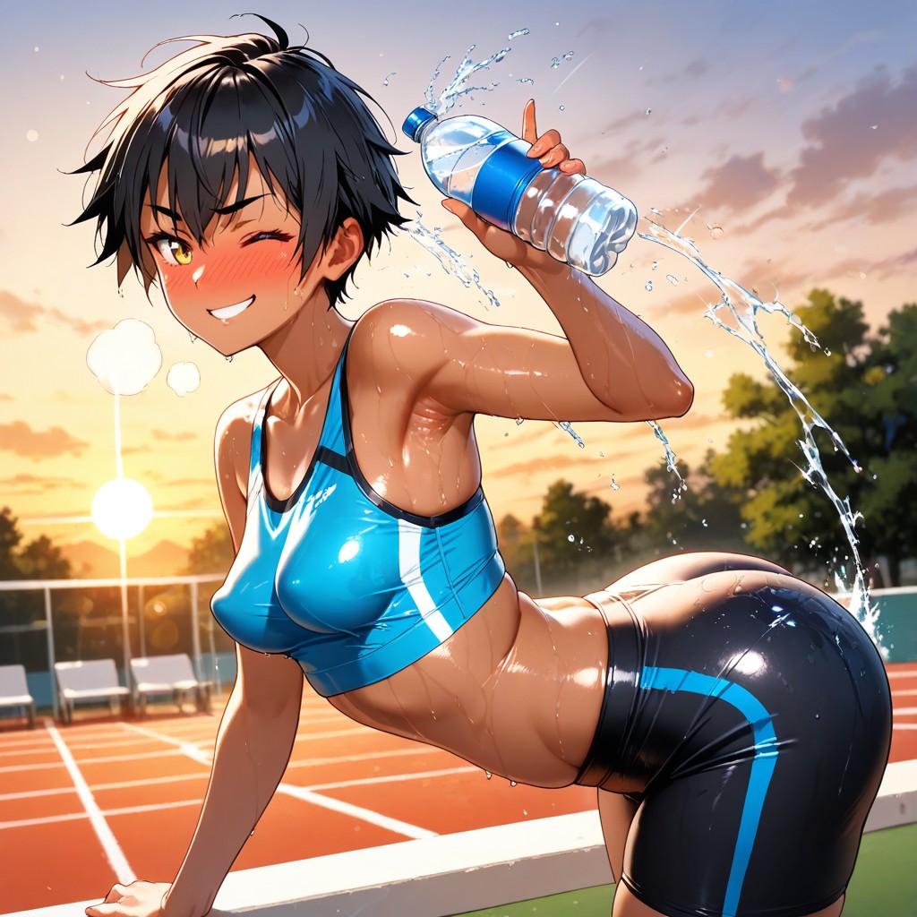Baggy Tank Top, Glistening, Wiping Off Sweat Porno IA Hentai
