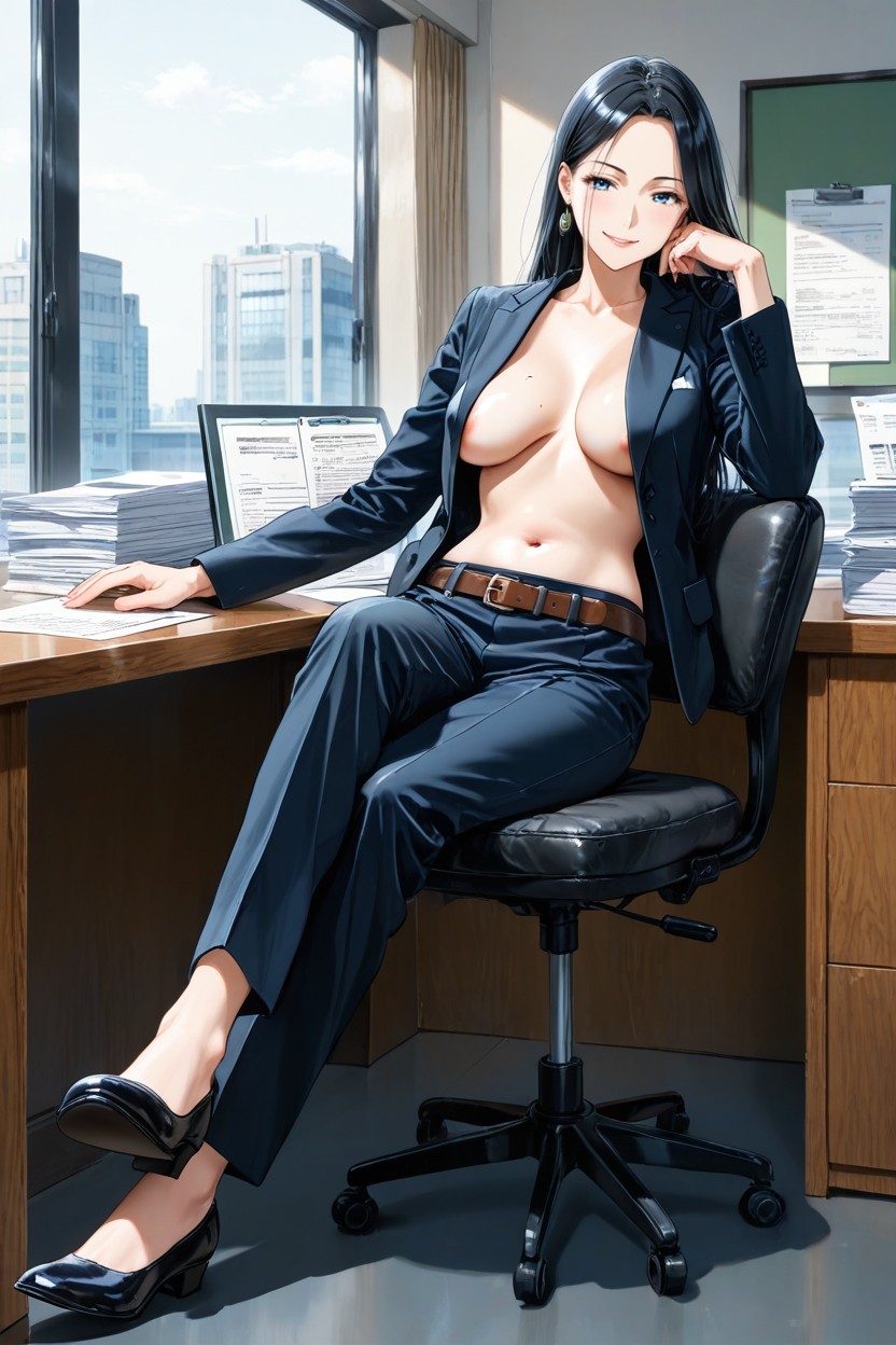 Beside Office Table, Slightly Medium Breast, Stationary Hentai IA