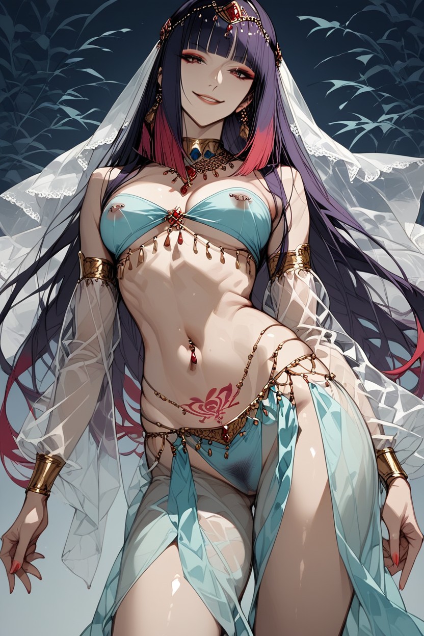 Angle From Below, Blue Transparent Harem Outfit, Beautiful Face ヘンタイAIポルノ