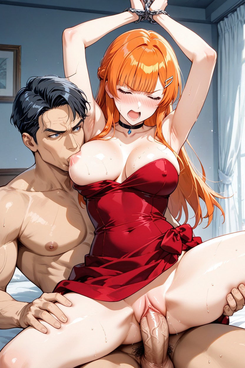 Man Spreading Legs, Moaning, Long Orange Hair Hentai IA pornografia