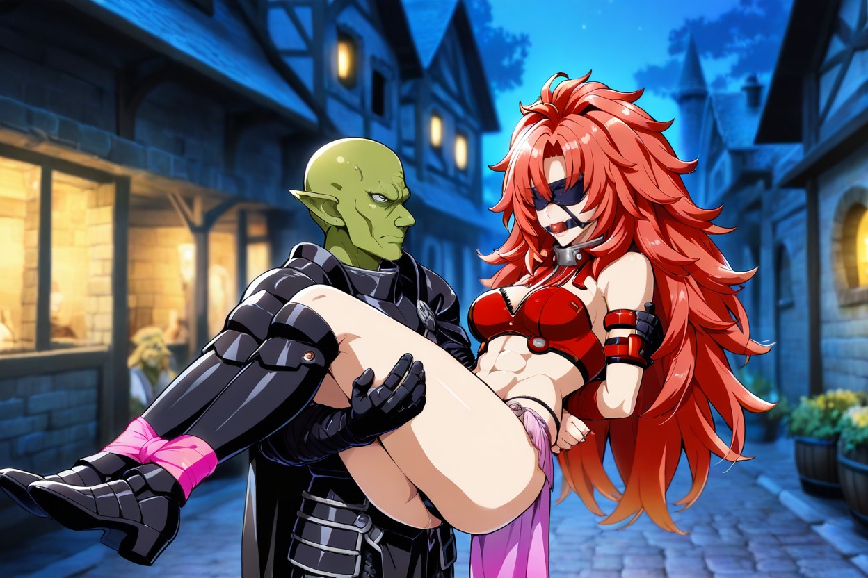 Female Full Black Armor, 怒り, Goblin Happy ヘンタイAIポルノ