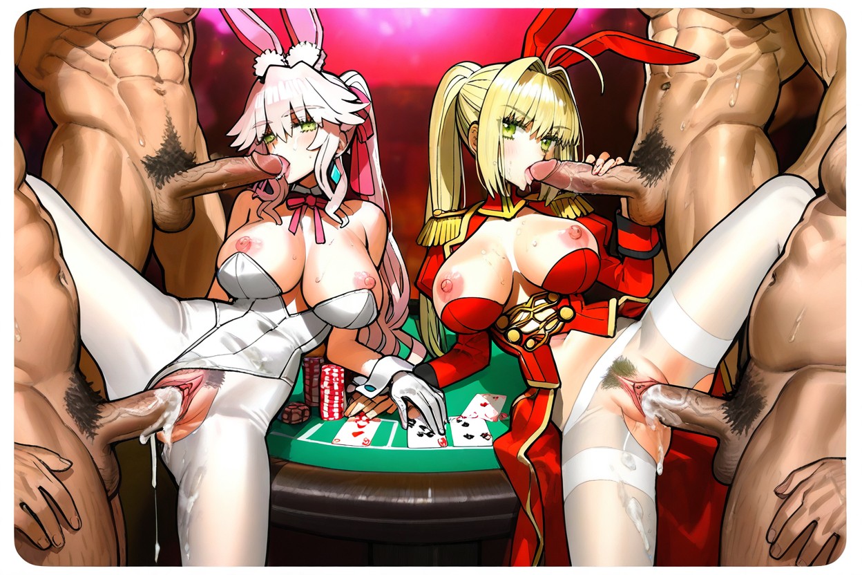 3girls, Semen Overflowing From Every Orifice, Ample Breasts With Deep Cleavage Porno IA Hentai