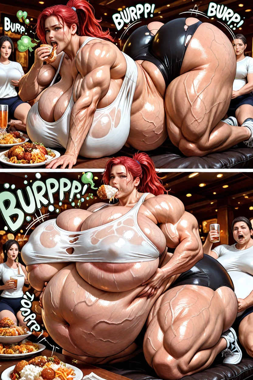 Sportliche Shorts, Overstuffed Belly, Grabbing Breasts Hentai KI Porno