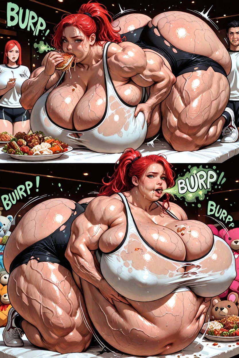 Kneeling, Eating, Muscle Expansion Progression ヘンタイAIポルノ