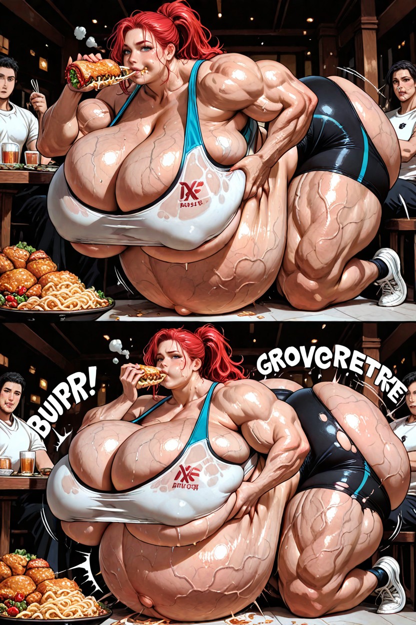 Massive Thighs, Muscle Expansion, Restaurant Porno IA Hentai