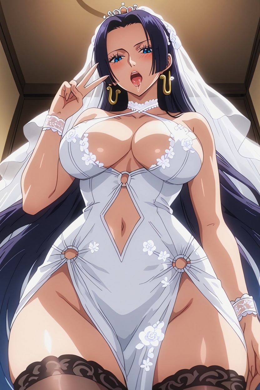 Bittimg Own Finger, Wedding Dress, Open Mouth Hentai IA