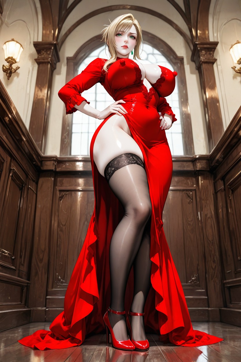 25+, Big Breasts, Red Outfit Hentai IA